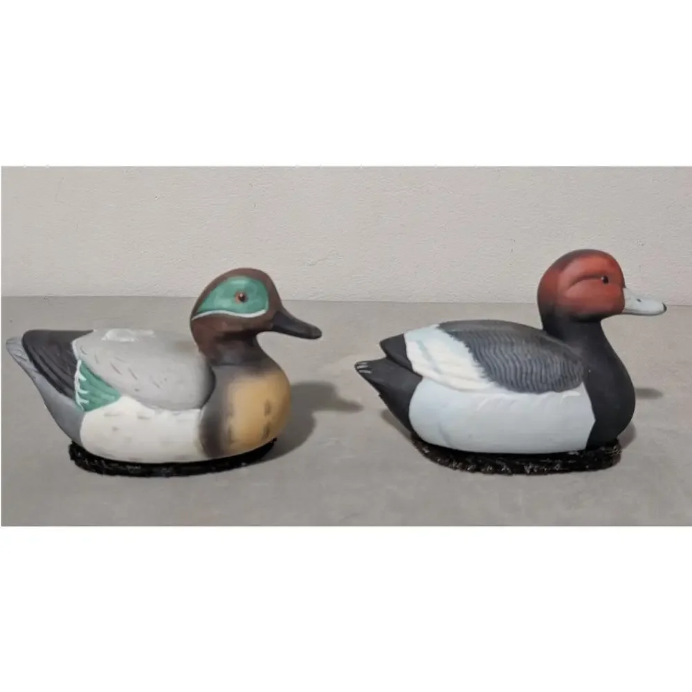 Vintage Jasco Duck Shoe Polisher Brush Set 2 Hand Painted Matte Ceramic Brushes